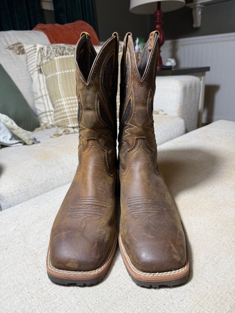 Ariat Square Toe Western Cowboy Boots Distressed Brown Leather Men's Size 10